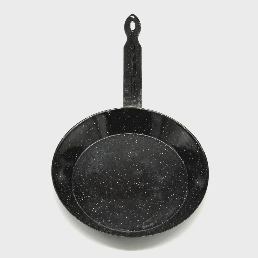 Vintage Black Speckled Enamelware Enamel Frying Pan Skillet Camping 15” Long